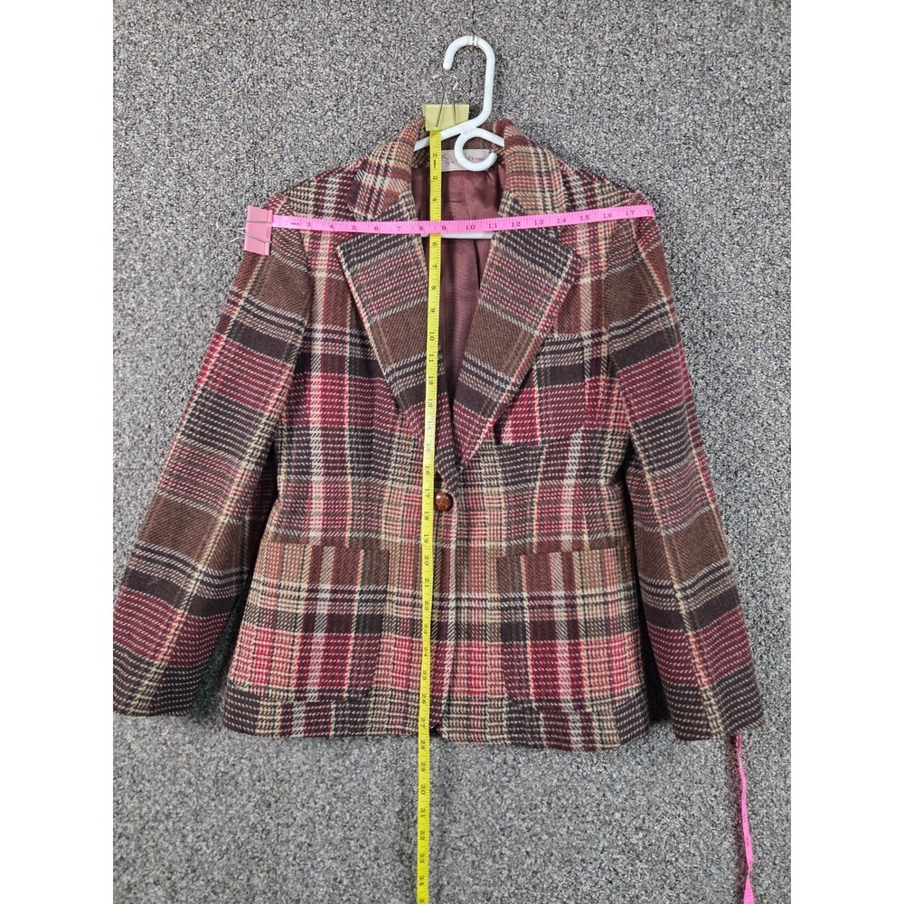 Vintage Evan‎ Picone Wool Skirt Suit Set Plaid Blazer Camel Skirt Womens Classic - Picture 10 of 16